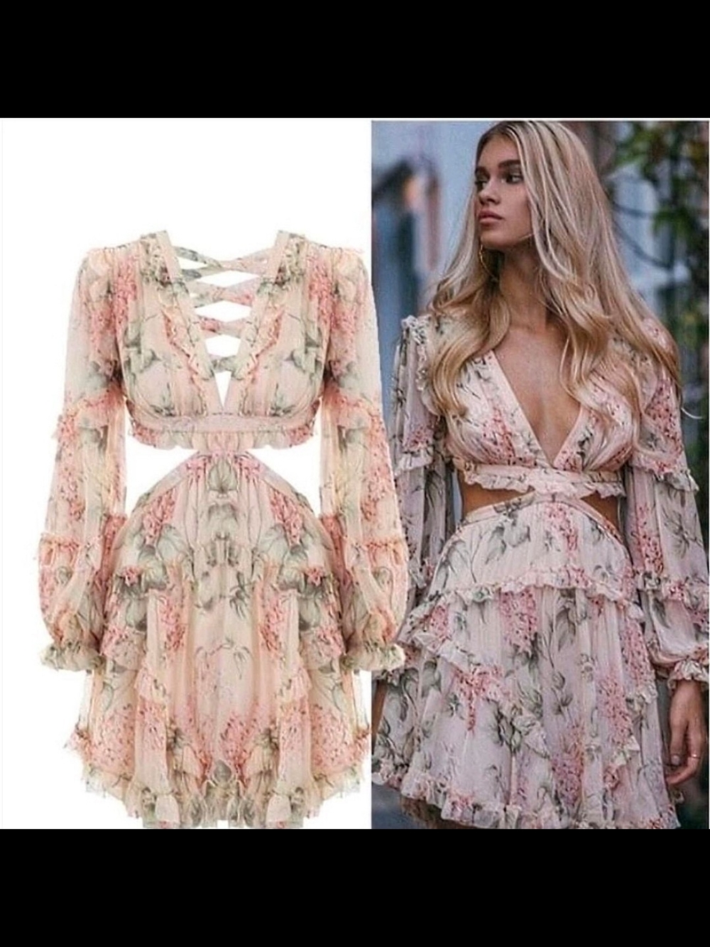 Floral Pink Cutout Ruffle Mini Dress